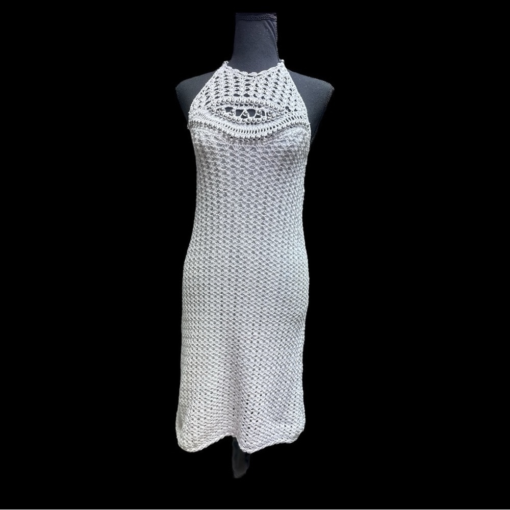 Urban Outfitters White Crochet Halter Dress Size Medium